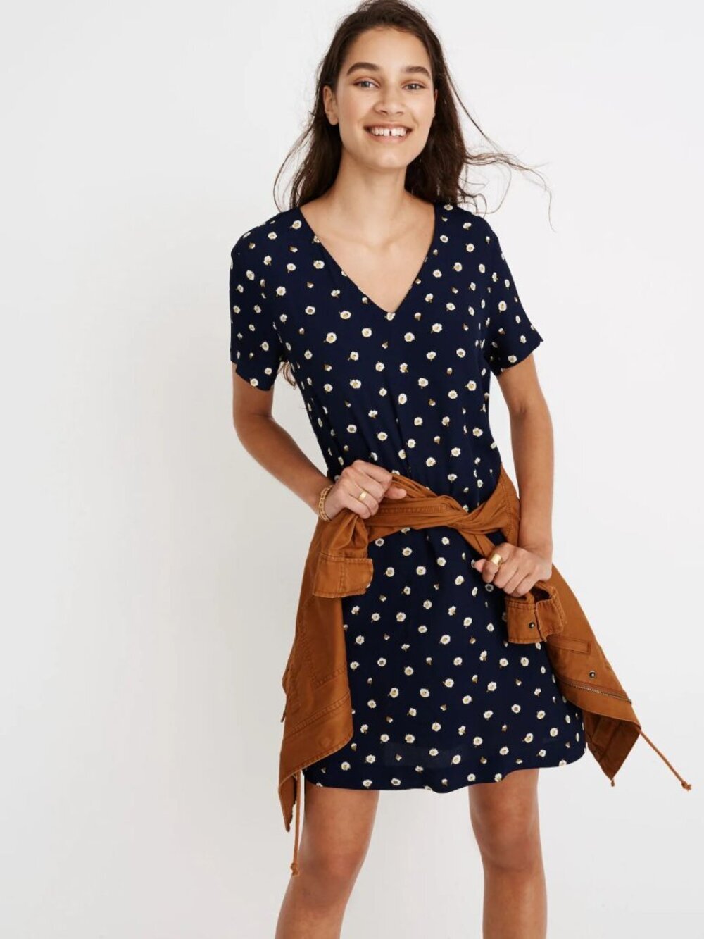 Madewell Dark Nightfall Daisy Dots Button-Back Easy Mini Dress M 38240